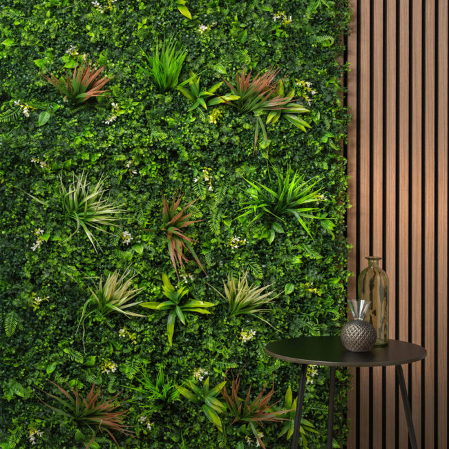 Alternative view of Kunsthaag plantenwand - Buxus, siergrassen en witte bloemen - 100 x 100 cm