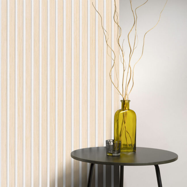 Akudeco® Akoestische wandpanelen - White Wash - 3-zijdig - Wit vilt - 270 x 60cm