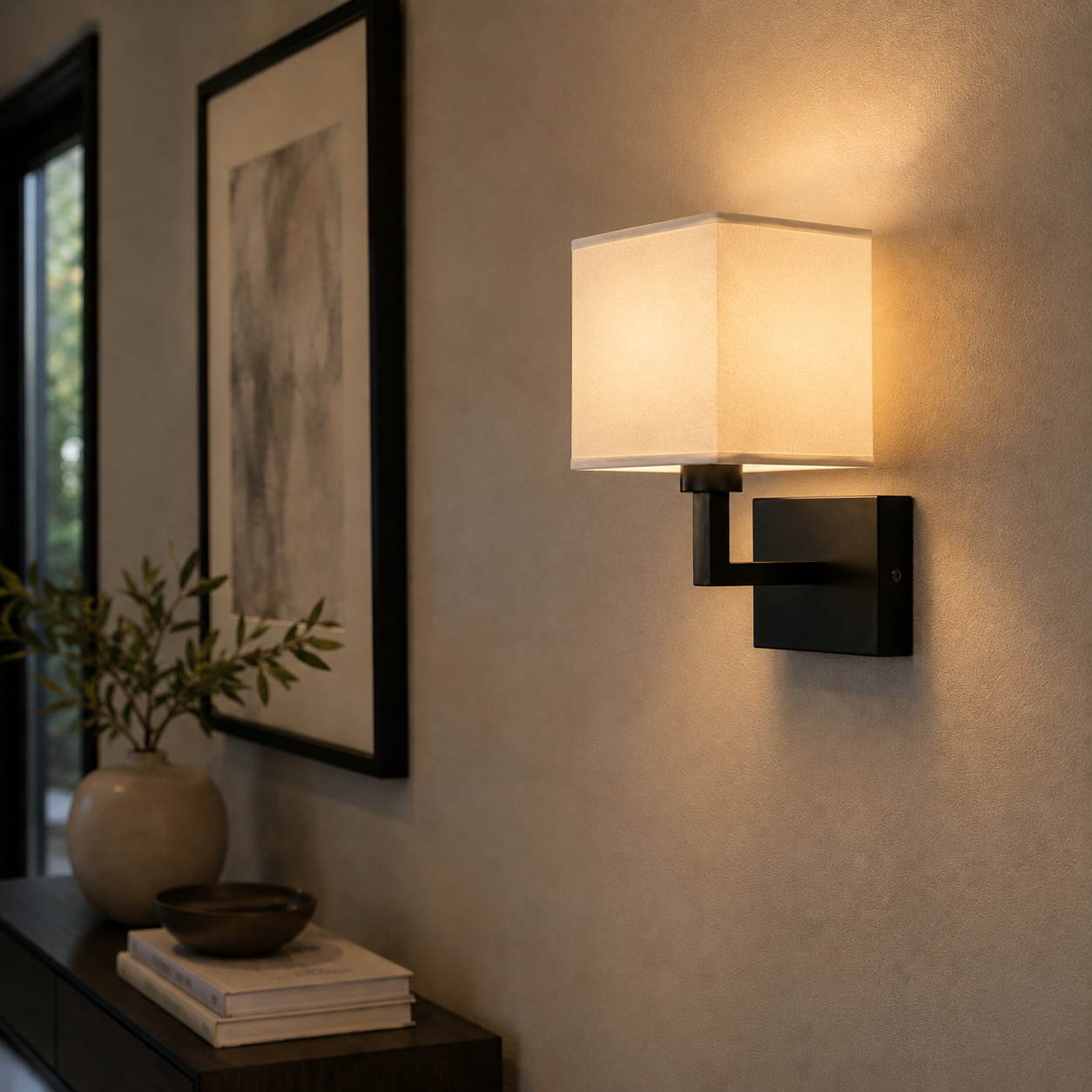 Akudeco® Wandlamp met rechthoekige stoffen Kap – E27 Fitting – Zwart – Modern design voor slaapkamer en woonkamer - Afbeelding 8