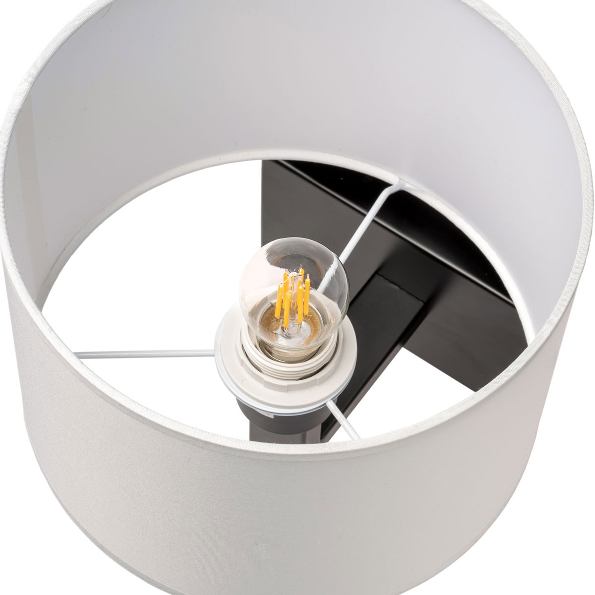 Akudeco® Wandlamp met ronde stoffen Kap – E27 Fitting – Zwart – Modern design voor slaapkamer en woonkamer - Afbeelding 4