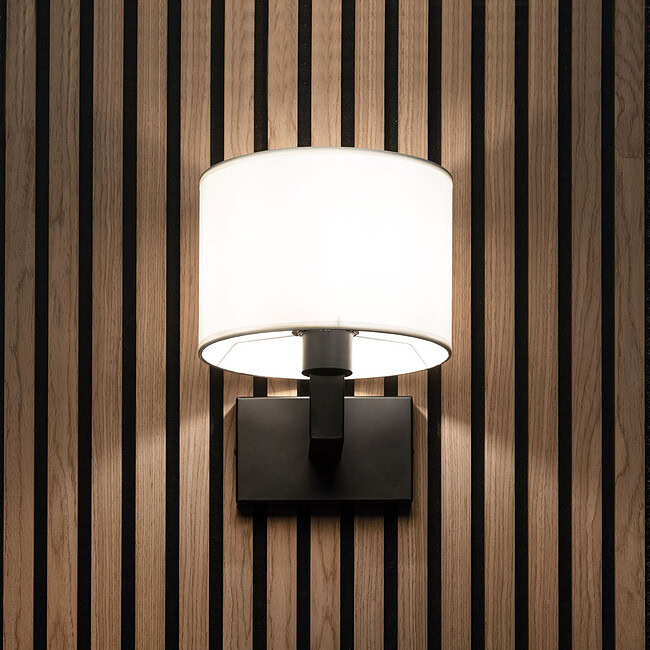 Akudeco® Wandlamp met ronde stoffen Kap – E27 Fitting – Zwart – Modern design voor slaapkamer en woonkamer