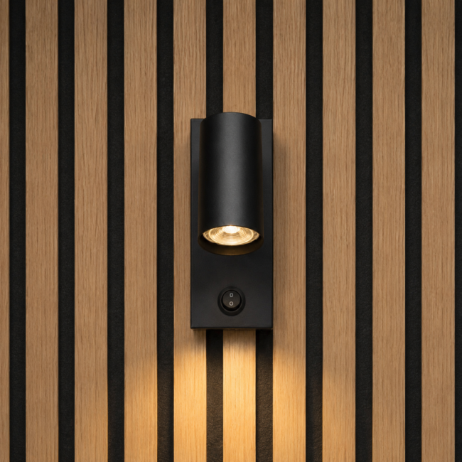 Akudeco® Wandlamp – Rechthoek met ronde lamp – Draaibaar – Zwart
